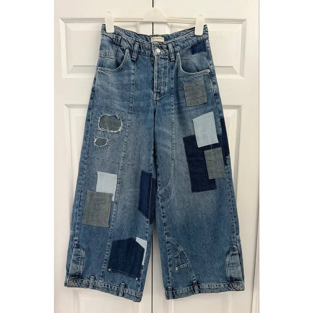 Free People We The Free Head Over Heels Jeans Patchwork 27 New